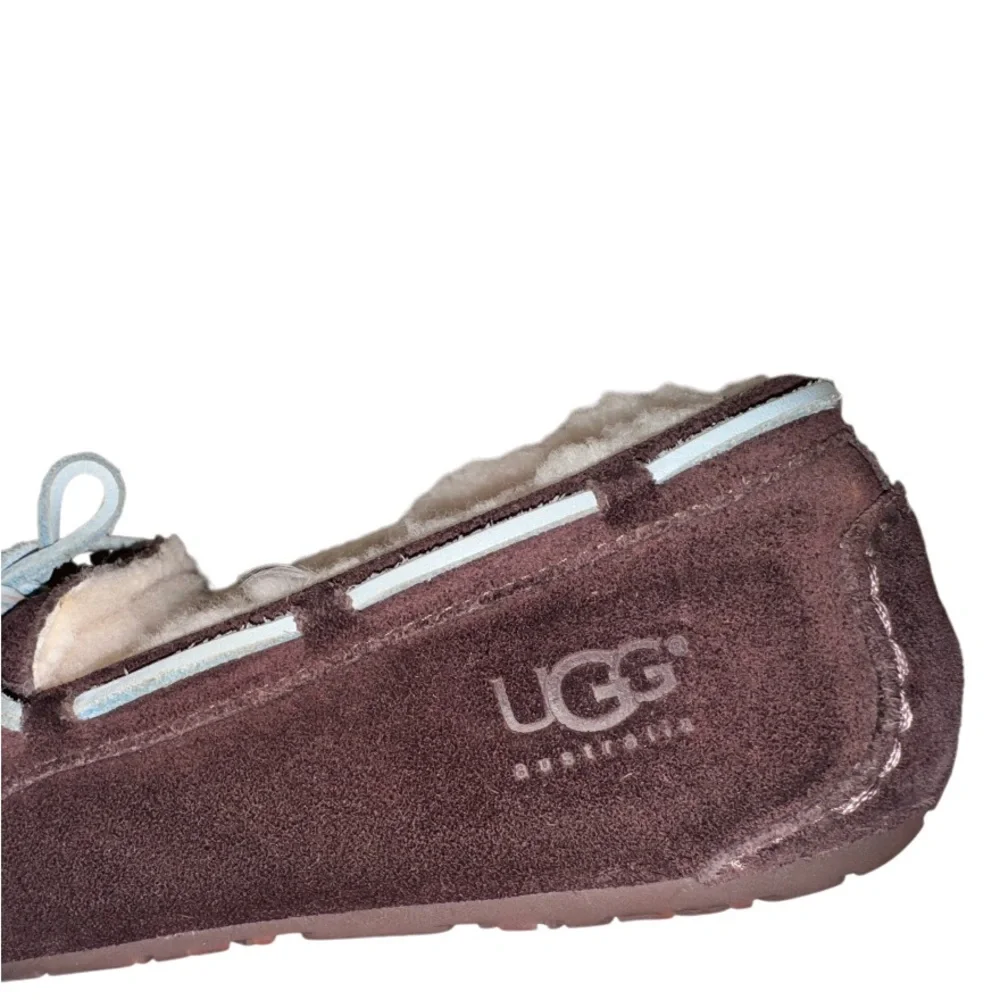 UGG Dakota Moccasin brown suede fur lined slippers girls size 4